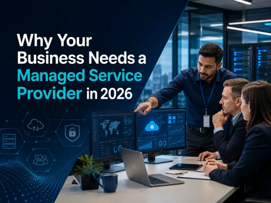 Business IT team reviewing managed services dashboards